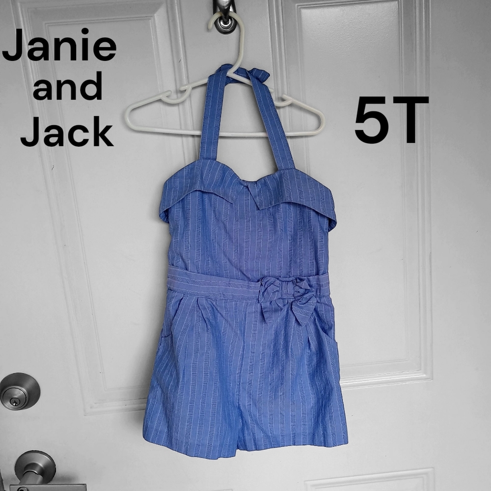 Janie and Jack blue cotton Chambray romper girls size 5 or 5t